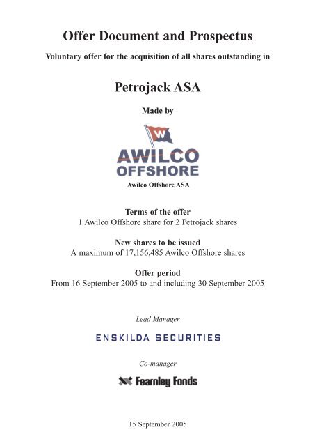 AWO Prospectus PETROJACK offer - COSL Drilling Europe AS