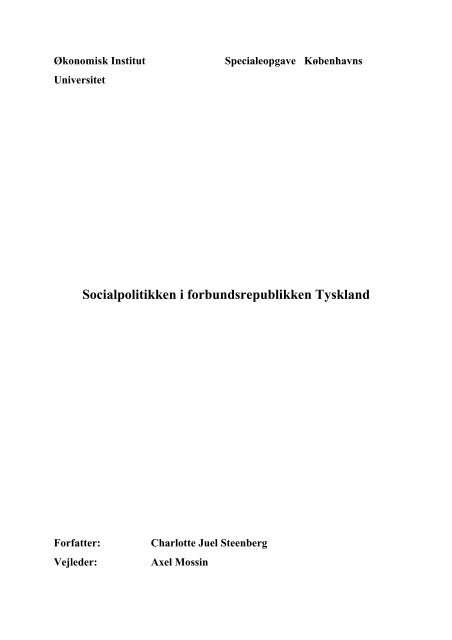 Socialpolitikken i forbundsrepublikken Tyskland - Økonomisk Institut ...