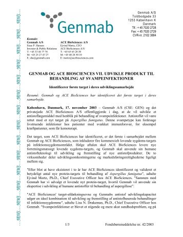 genmab og ace biosciences vil udvikle produkt til behandling af ...