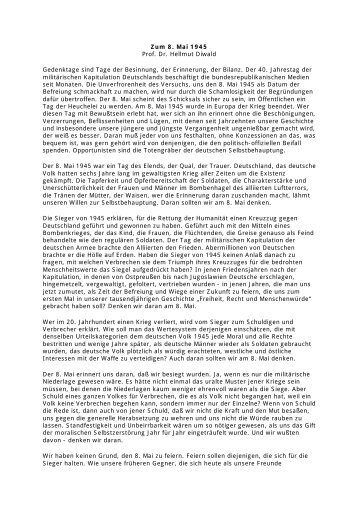 Zum 8. Mai 1945 - Prof. Dr. Hellmut Diwald - Deutschland Journal