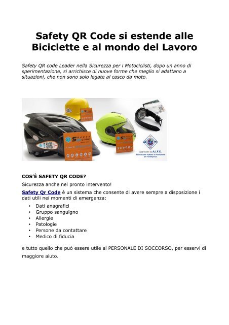 Safety QR Code si estende alle Biciclette e al mondo del Lavoro