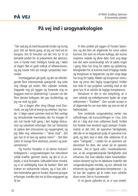 DUGSNyt nr. 1 / 2009 - Dansk Urogynækologisk Selskab