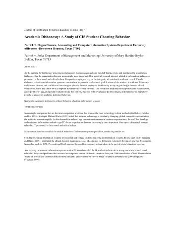 Academic Dishonesty: A Study of CIS Student Cheating Behavior