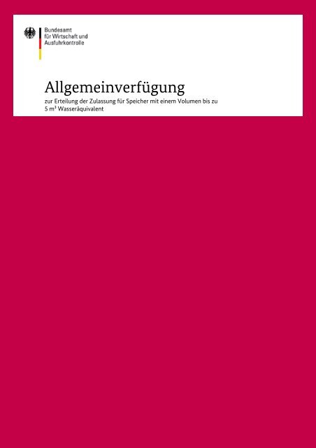 Allgemeinverfügung zur Erteilung der Zulassung für Speicher mit ...
