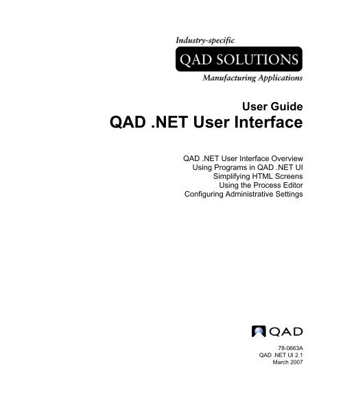 User Guide: QAD .NET User Interface - QAD.com