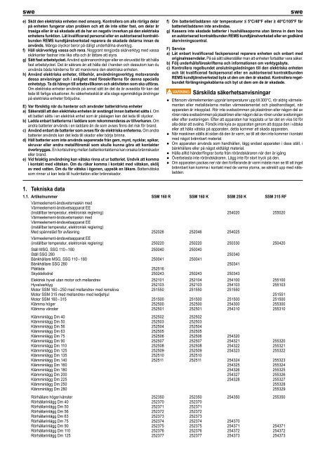 REMS SSM 160 R REMS SSM 160 K REMS SSM 250 K REMS SSM ...