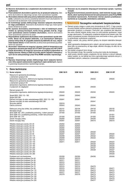 REMS SSM 160 R REMS SSM 160 K REMS SSM 250 K REMS SSM ...