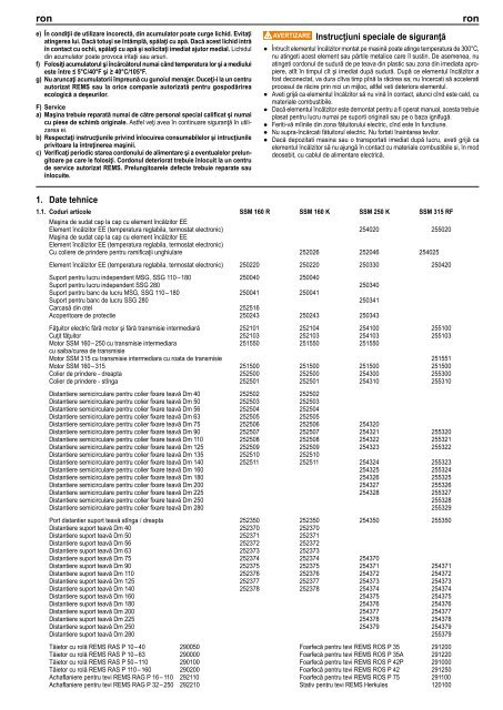 REMS SSM 160 R REMS SSM 160 K REMS SSM 250 K REMS SSM ...