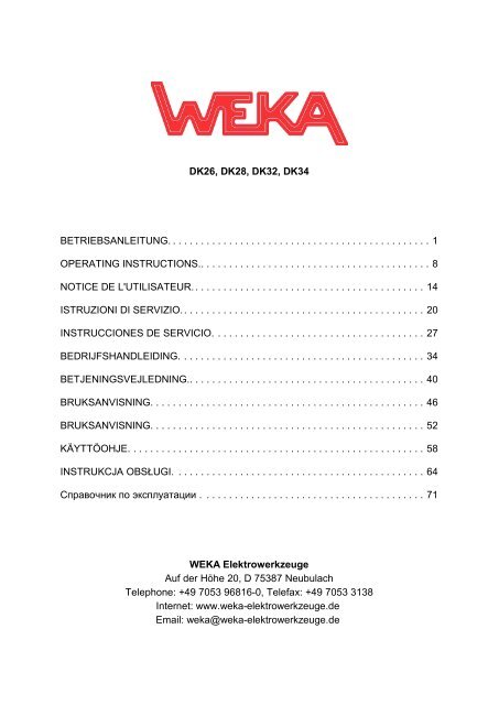 dk26, dk28, dk32, dk34 betriebsanleitung. - WEKA Elektrowerkzeuge