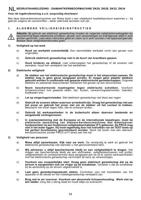 dk26, dk28, dk32, dk34 betriebsanleitung. - WEKA Elektrowerkzeuge