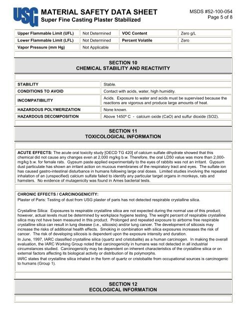 MATERIAL SAFETY DATA SHEET - USG Corporation