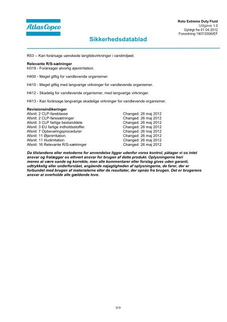 Sikkerhedsdatablad - Atlas Copco