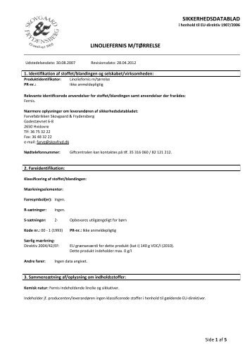 SIKKERHEDSDATABLAD LINOLIEFERNIS M/TØRRELSE