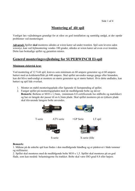 Generel monteringsvejledning for SUPERWINCH El-spil