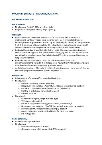 MULTIPPEL SKLEROSE - IMMUNMODULERING - Helse Bergen