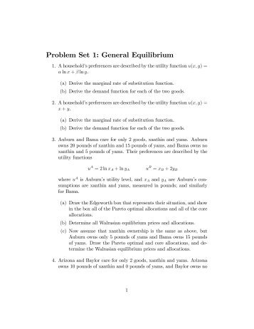 Problem Set 1: General Equilibrium - Bama.ua.edu