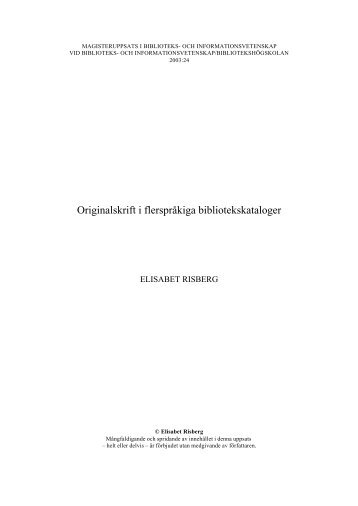 Originalskrift i flerspråkiga bibliotekskataloger - BADA - Högskolan i ...