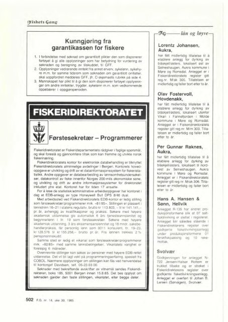 Fiskets Gang. Nr. 14-1985. 71. årgang