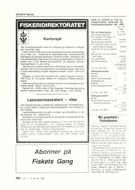 Fiskets Gang. Nr. 14-1985. 71. årgang