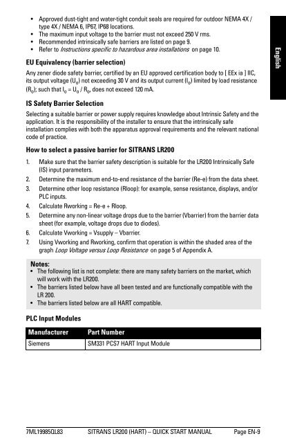 SITRANS LR200 (HART) Quick Start Manual - Siemens