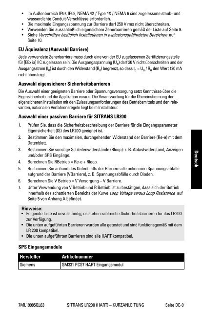 SITRANS LR200 (HART) Quick Start Manual - Siemens