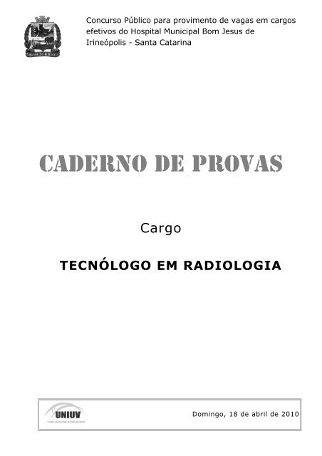 CADERNO DE PROVAS - Concursos