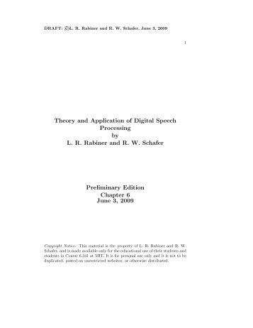 Theory and Application of Digital Speech Processing by LR Rabiner ...