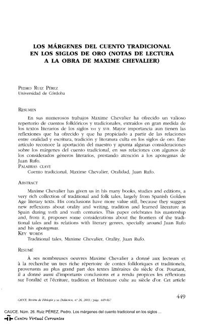 Los márgenes del cuento tradicional en los siglos de oro. (Notas de ...