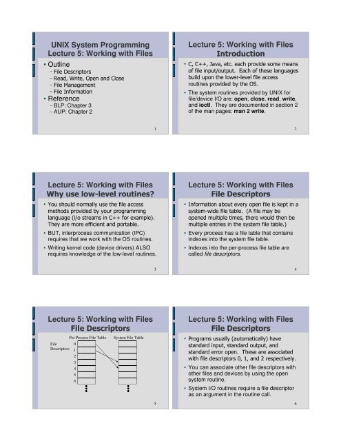 UNIX System Programming Lecture 5: Working with Files ... - csserver