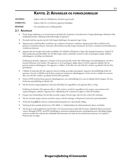 Provider Manual, BiPAP Synchrony, Danish.pdf - e-Dok