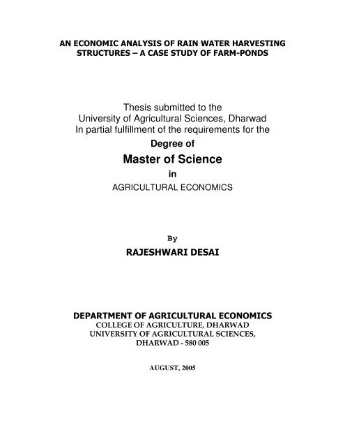 krishikosh thesis Thesis submitted to the university of agricultural sciences dharwad