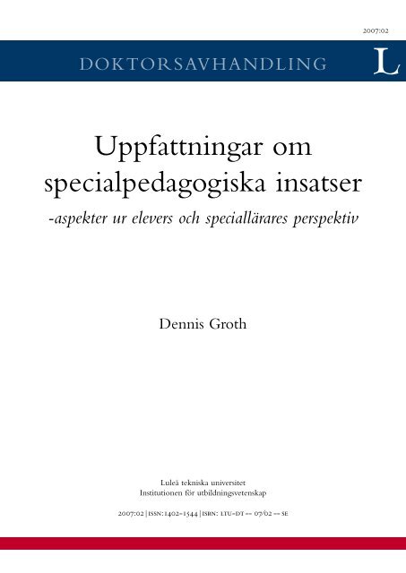 Uppfattningar om specialpedagogiska insatser - aspekter ur elevers ...