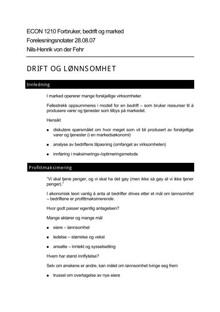 Del 2 – Drift og lønnsomhet