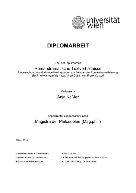 DIPLOMARBEIT - Institut für Germanistik - Universität Wien