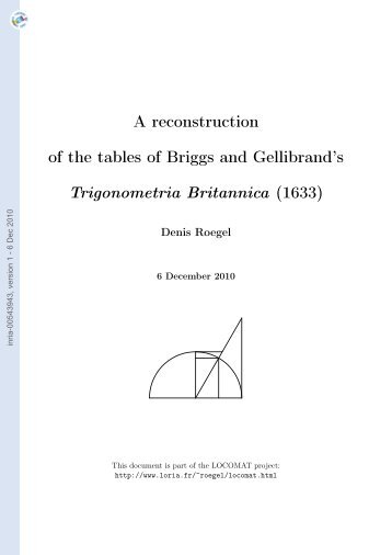 A reconstruction of the tables of Briggs and Gellibrand's< i ...