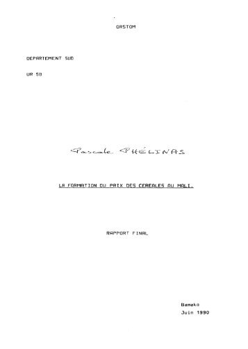 La formation du prix des céréales au Mali : rapport final - IRD