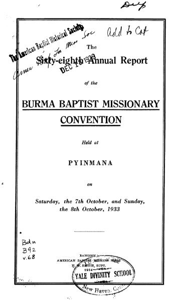 burma baptist missionary convention - Yale University Library Digital ...