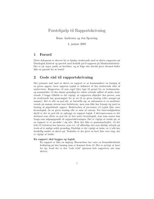 Førstehjælp til rapportskrivning (First Aid Kit for Writing a Report)