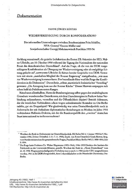 Wiedervereinigung durch Konföderation? - Institut für Zeitgeschichte