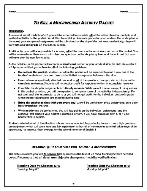 To Kill A Mockingbird Trial Evidence Chart Answer Key