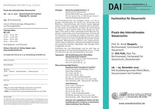 Praxis des Internationalen Steuerrechts - Deutsches Anwaltsinstitut eV