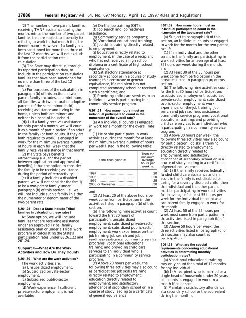 Final TANF Rule as published in the Federal Register 4/12/1999