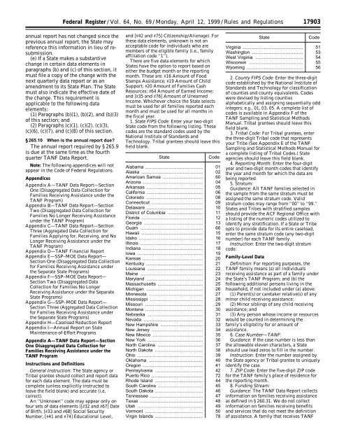 Final TANF Rule as published in the Federal Register 4/12/1999