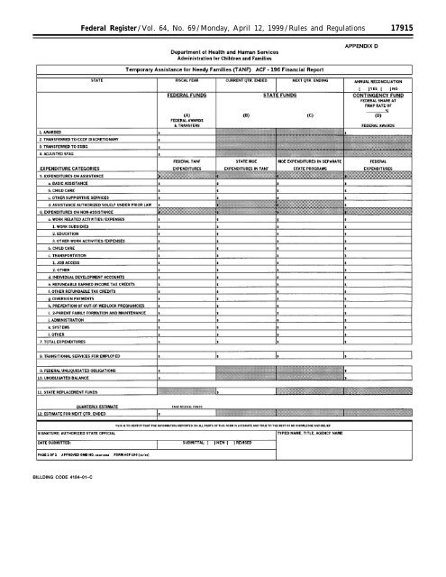 Final TANF Rule as published in the Federal Register 4/12/1999