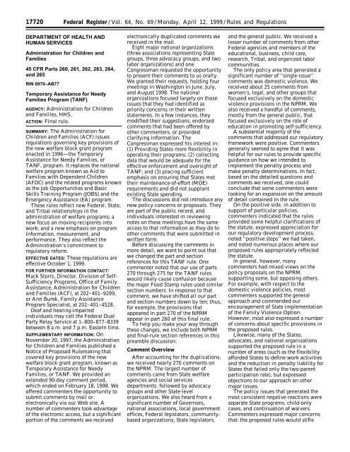 Final TANF Rule as published in the Federal Register 4/12/1999