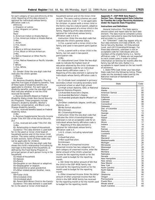 Final TANF Rule as published in the Federal Register 4/12/1999