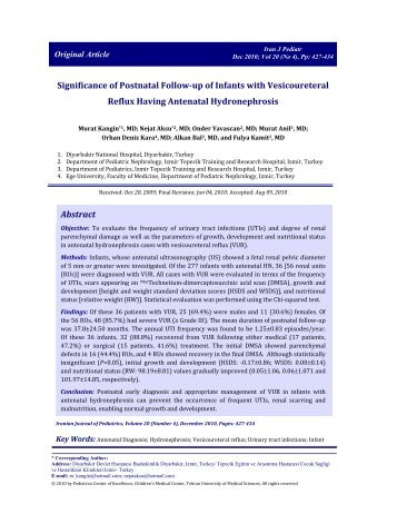 Significance of Postnatal Follow-up of Infants with Vesicoureteral ...