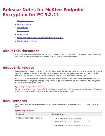 Endpoint Encryption for PC 5.2.11 Release Notes - McAfee