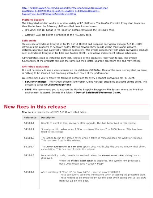 Endpoint Encryption for PC 5.2.11 Release Notes - McAfee