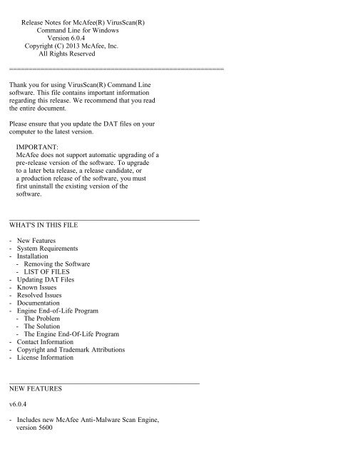 Virusscan Command Line Scanner 6 0 4 For Windows Release Notes